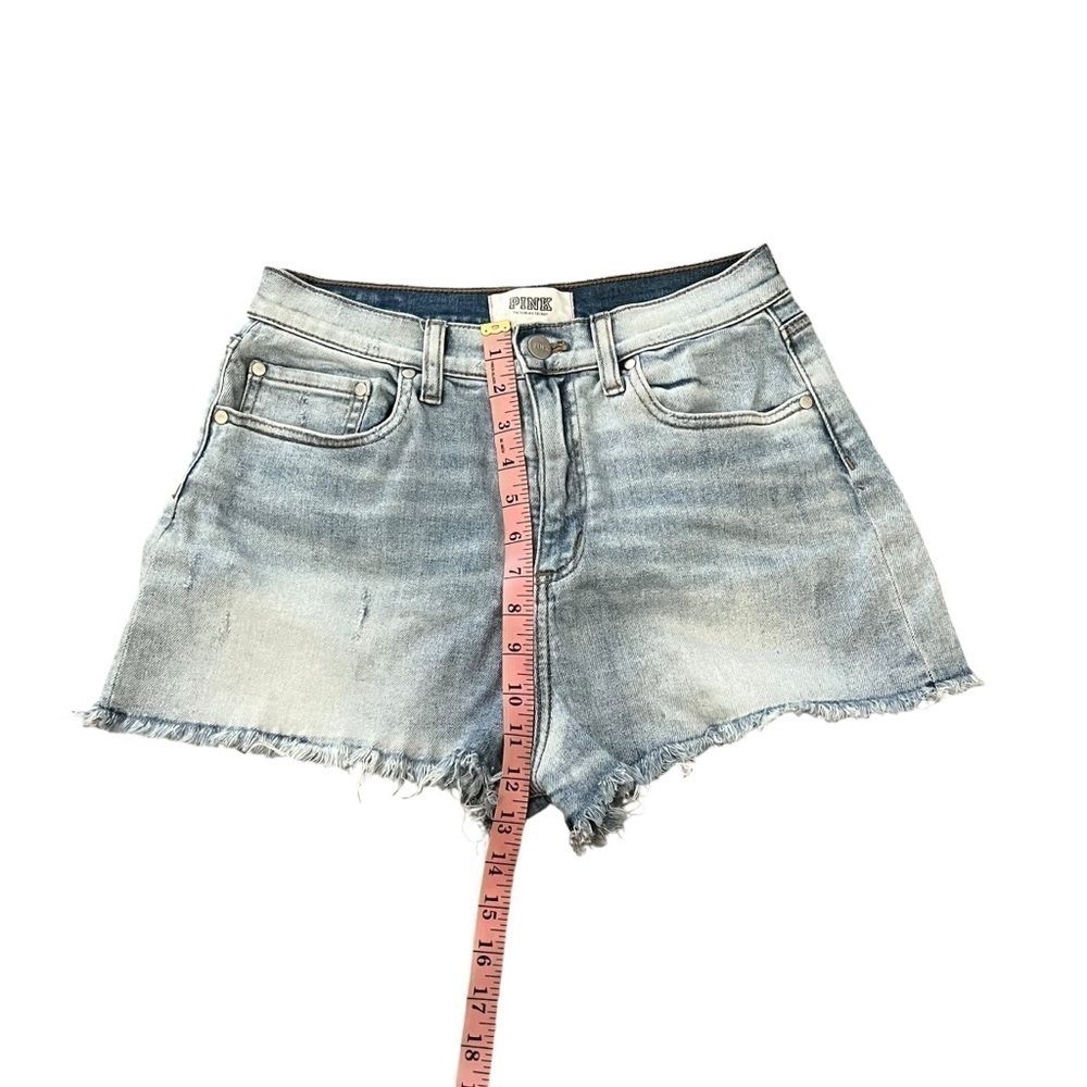 VICTORIA'S SECRET LOVE PINK HIGH WAISTED CUT OFF JEAN SHORTS LIGHT DENIM Size 10 - Picture 4 of 7